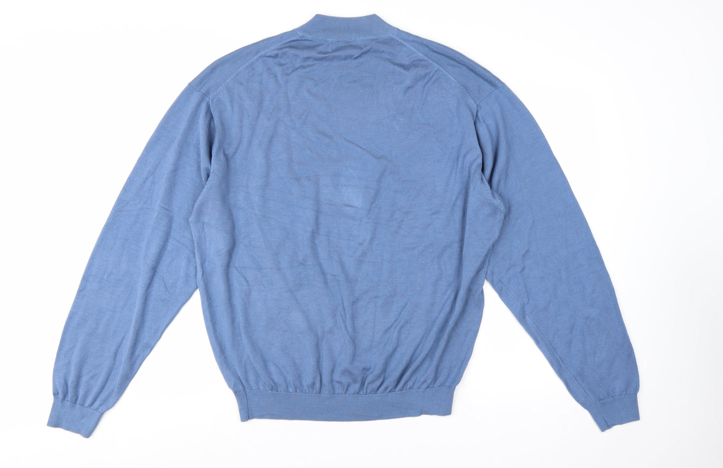 Baracuta Men's Blue Silk Cotton Mock Neck Pullover Jumper XL
