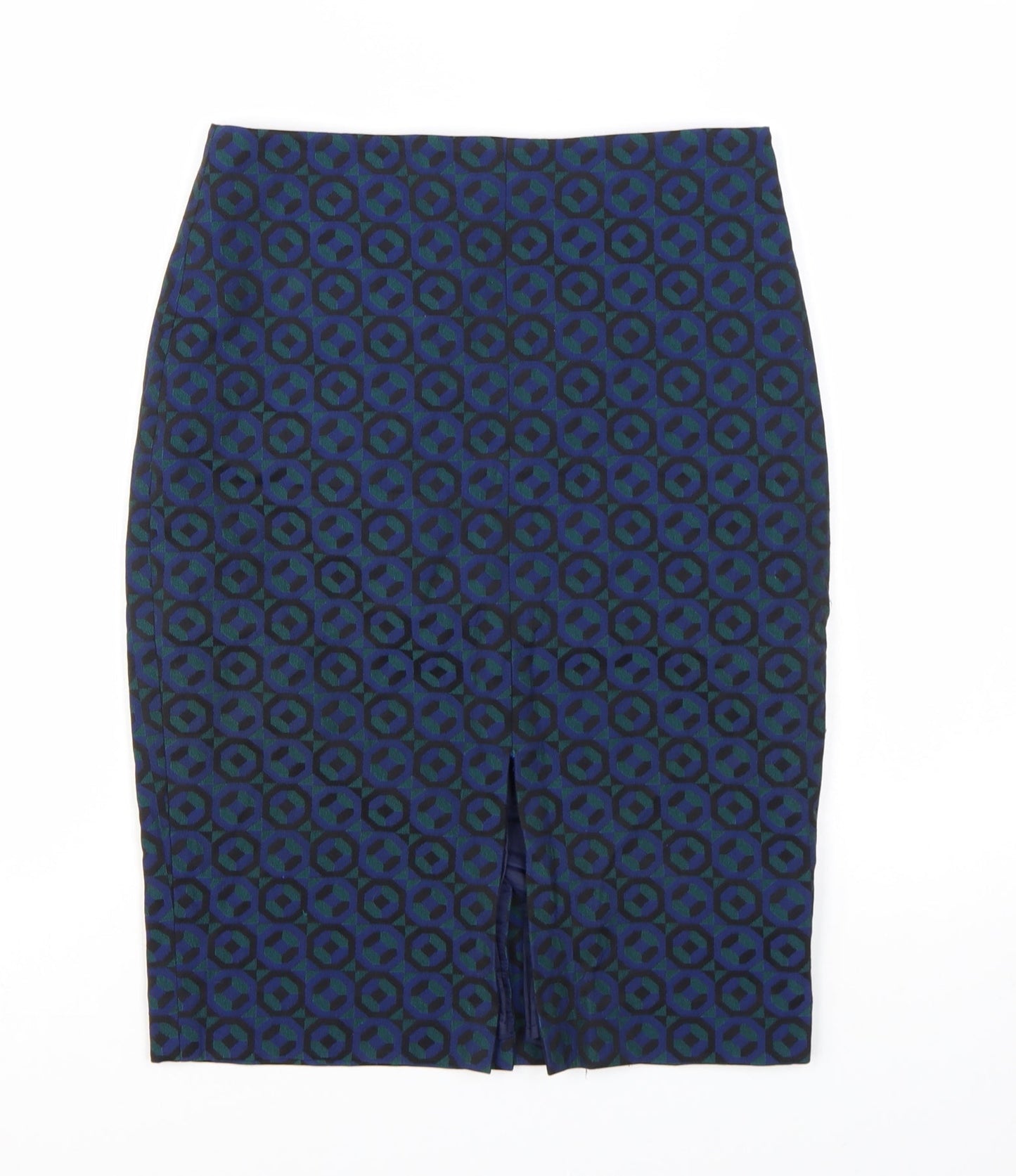 Boden Women Blue Geometric Pencil Skirt Size 8R Cotton Blend