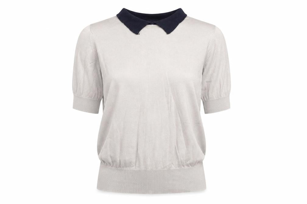 John Smedley Women's Beige Collared Short Sleeve Cotton Jumper M