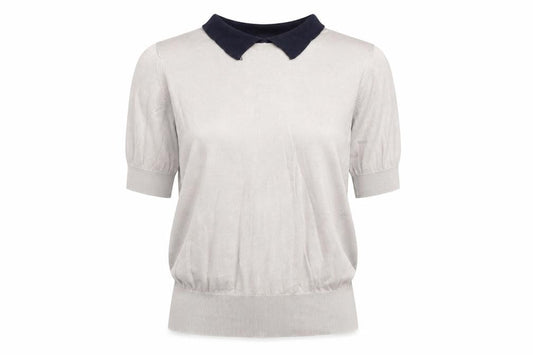 John Smedley Women's Beige Collared Short Sleeve Cotton Jumper M