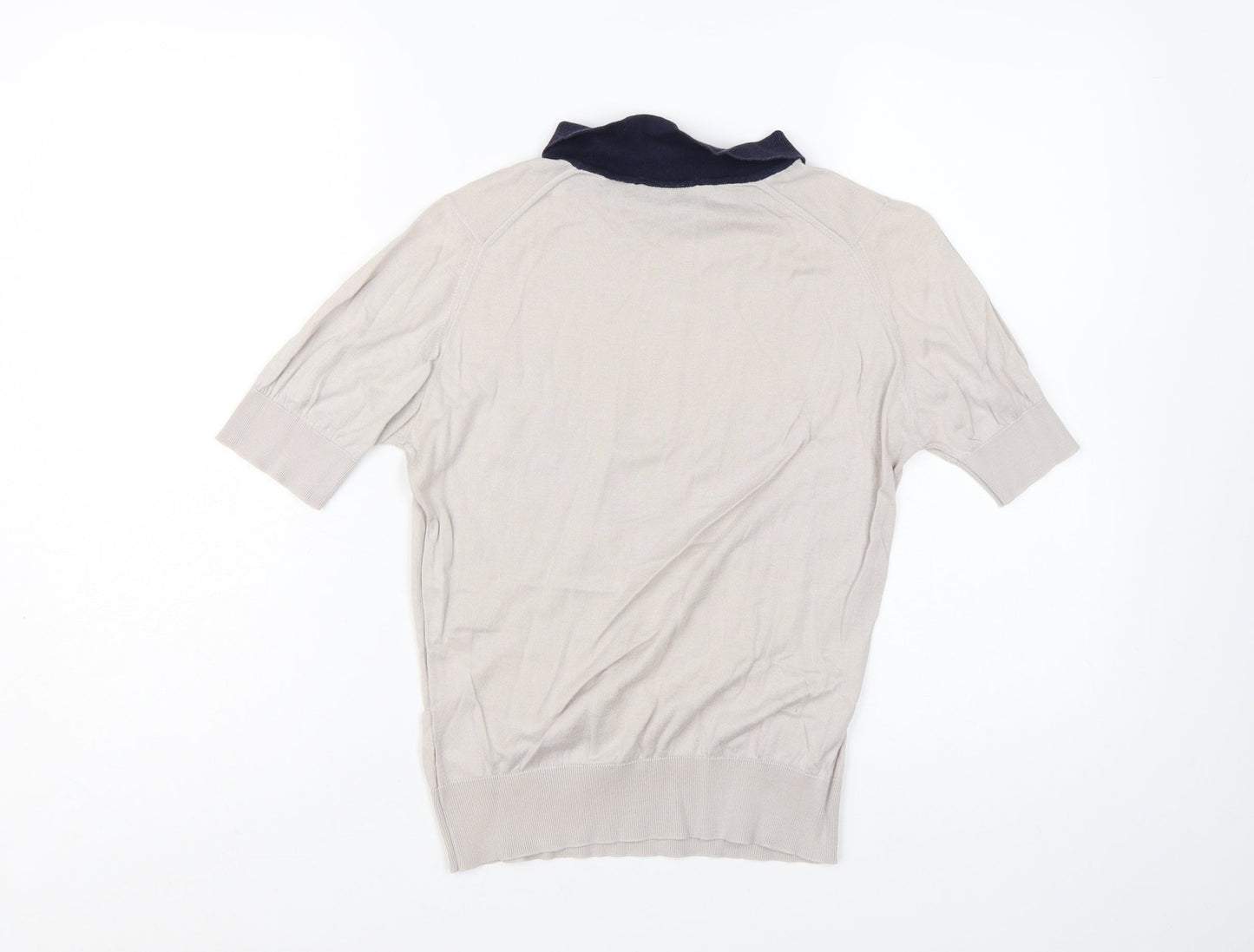 John Smedley Women's Beige Collared Short Sleeve Cotton Jumper M