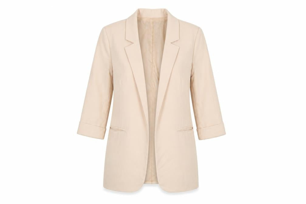 Front view of Missguided Women's Beige Blazer Jacket UK 10 Single-Breasted Lined