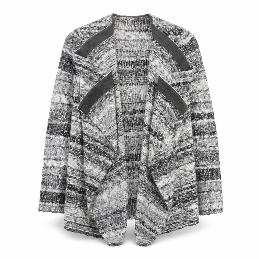 Front view of Maine New England Women Grey, size 12, Chunky Knit Open Cardigan