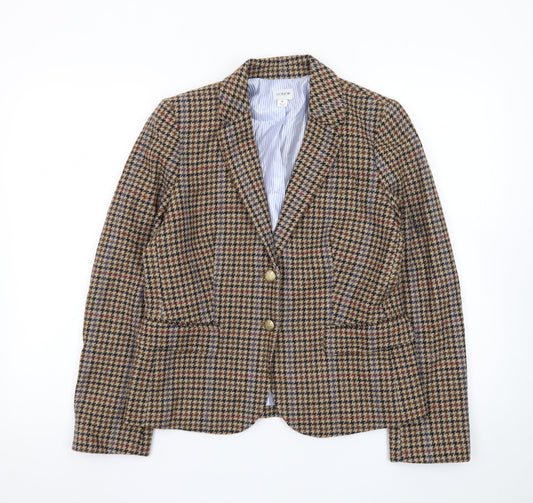J.Crew Women’s Brown Houndstooth Wool Blend Blazer Jacket UK 10