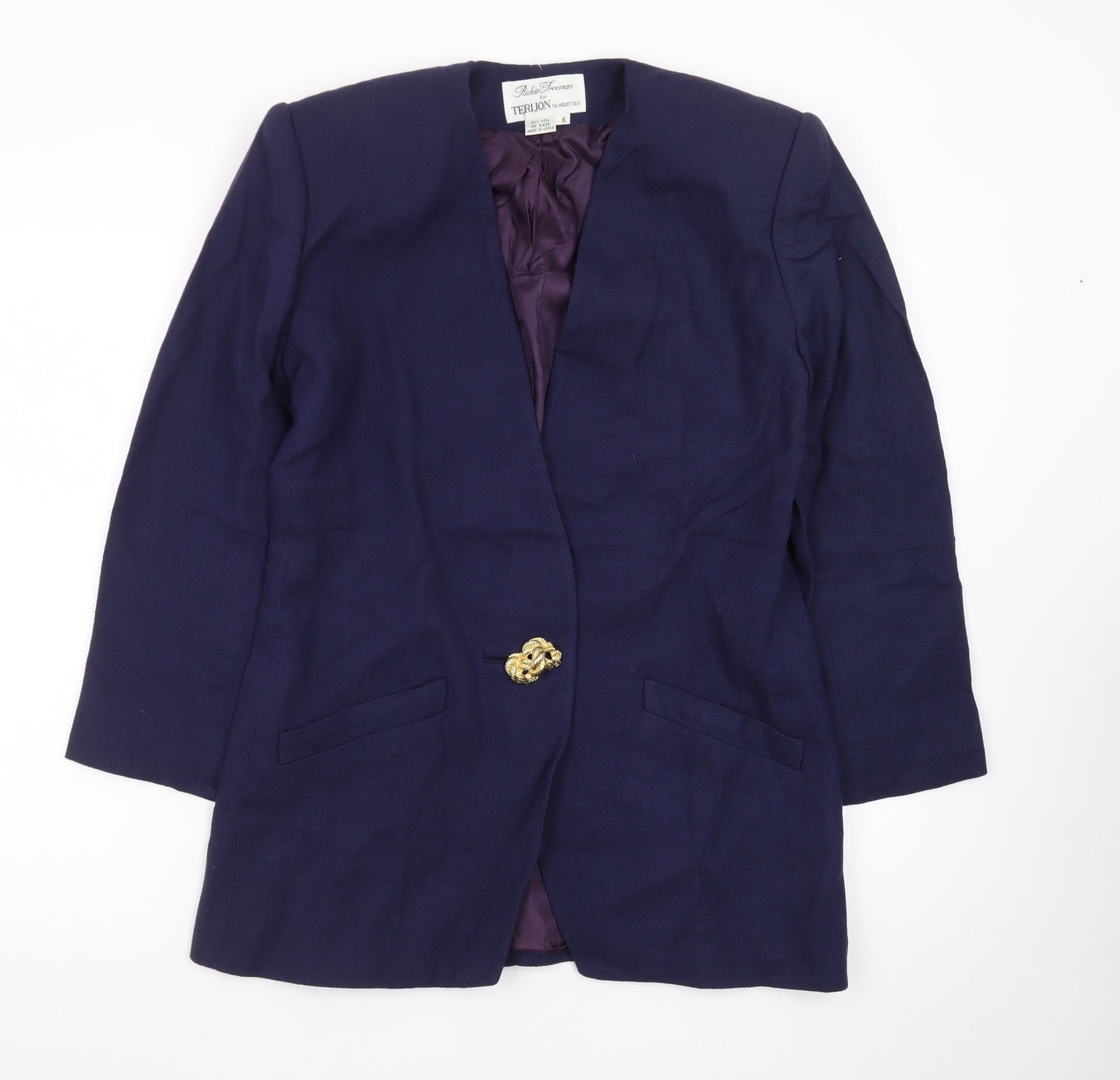 Rickie Freeman Terijon Women Blue Wool Long Blazer Size 10