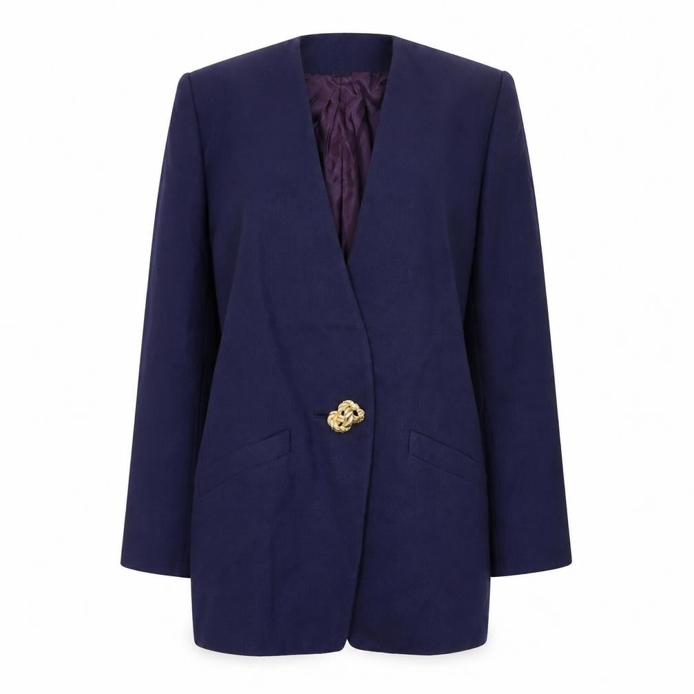 Rickie Freeman Terijon Women Blue Wool Long Blazer Size 10