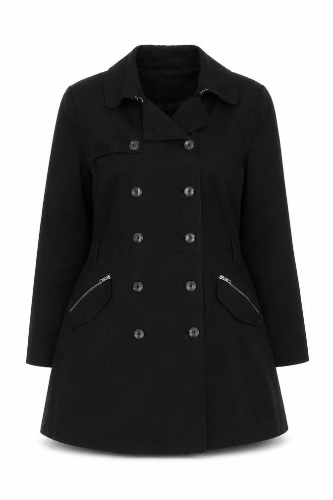Front view of ASOS Women's Black Double-Breasted Mid-Length Coat UK 12