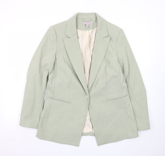 H&M Women Sage Green Single Breasted Blazer UK 14 Polyester Blend
