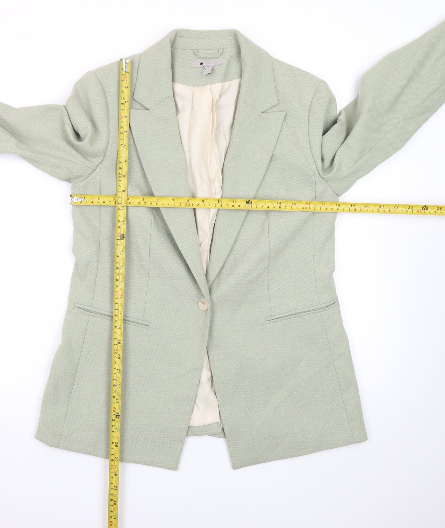 H&M Women Sage Green Single Breasted Blazer UK 14 Polyester Blend