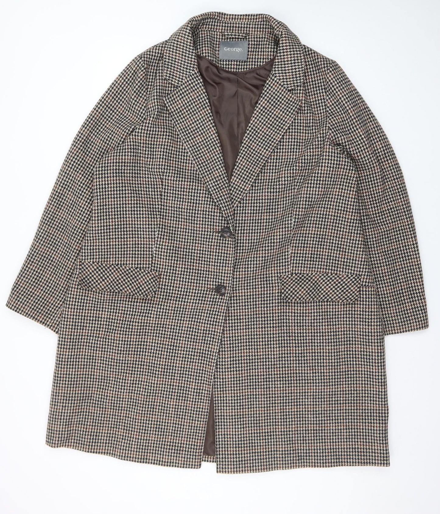 George Women’s Brown Houndstooth Long Coat Size 22 Classic Style