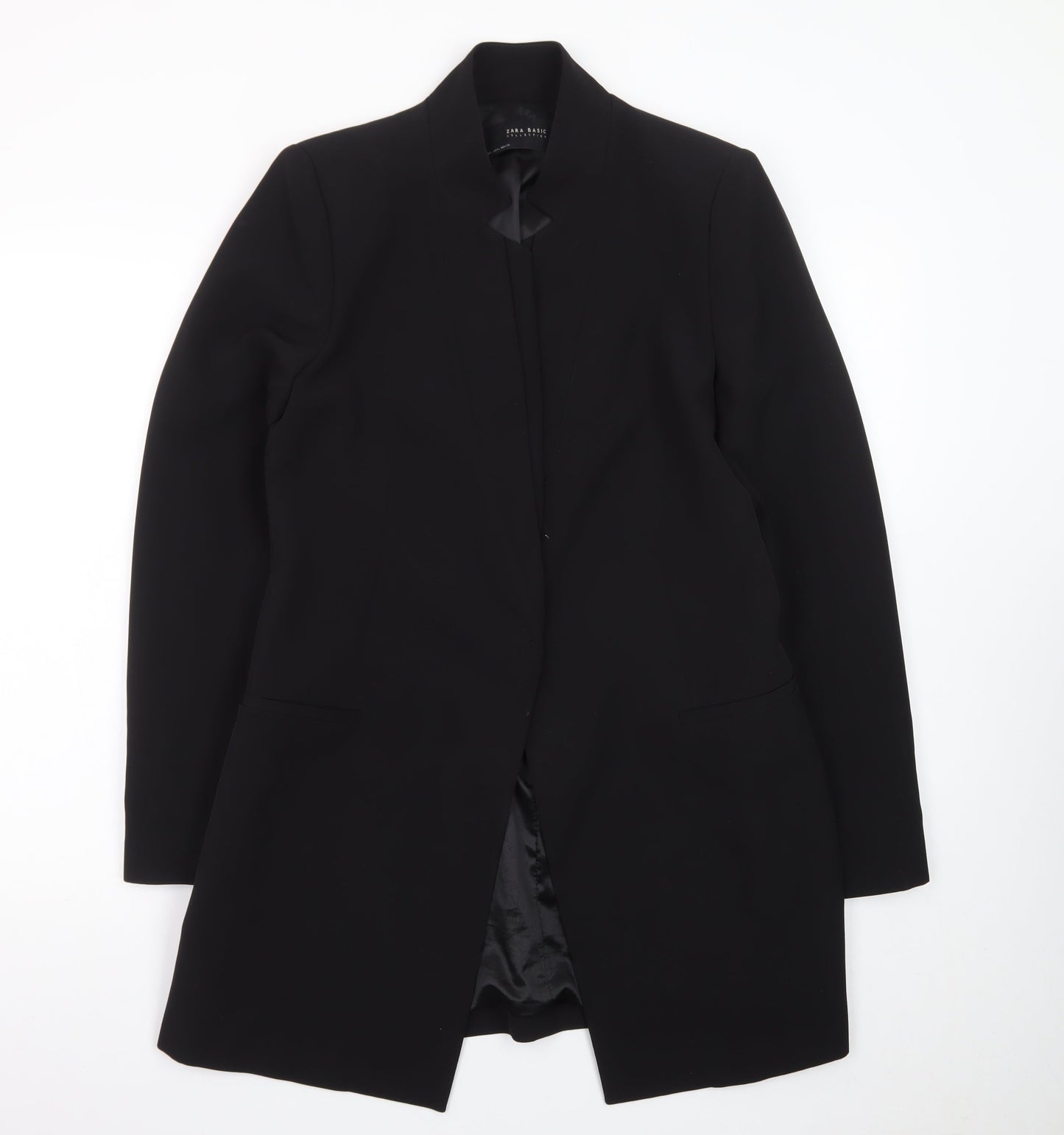 Zara Women Black Shawl Collar Longline Blazer Size 14