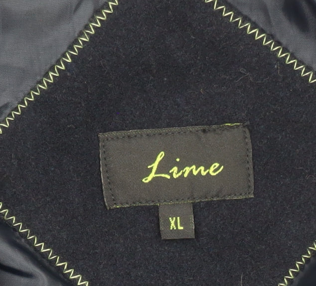 Lime Men's Blue Wool Blend Pea Coat XL Classic Winter Jacket