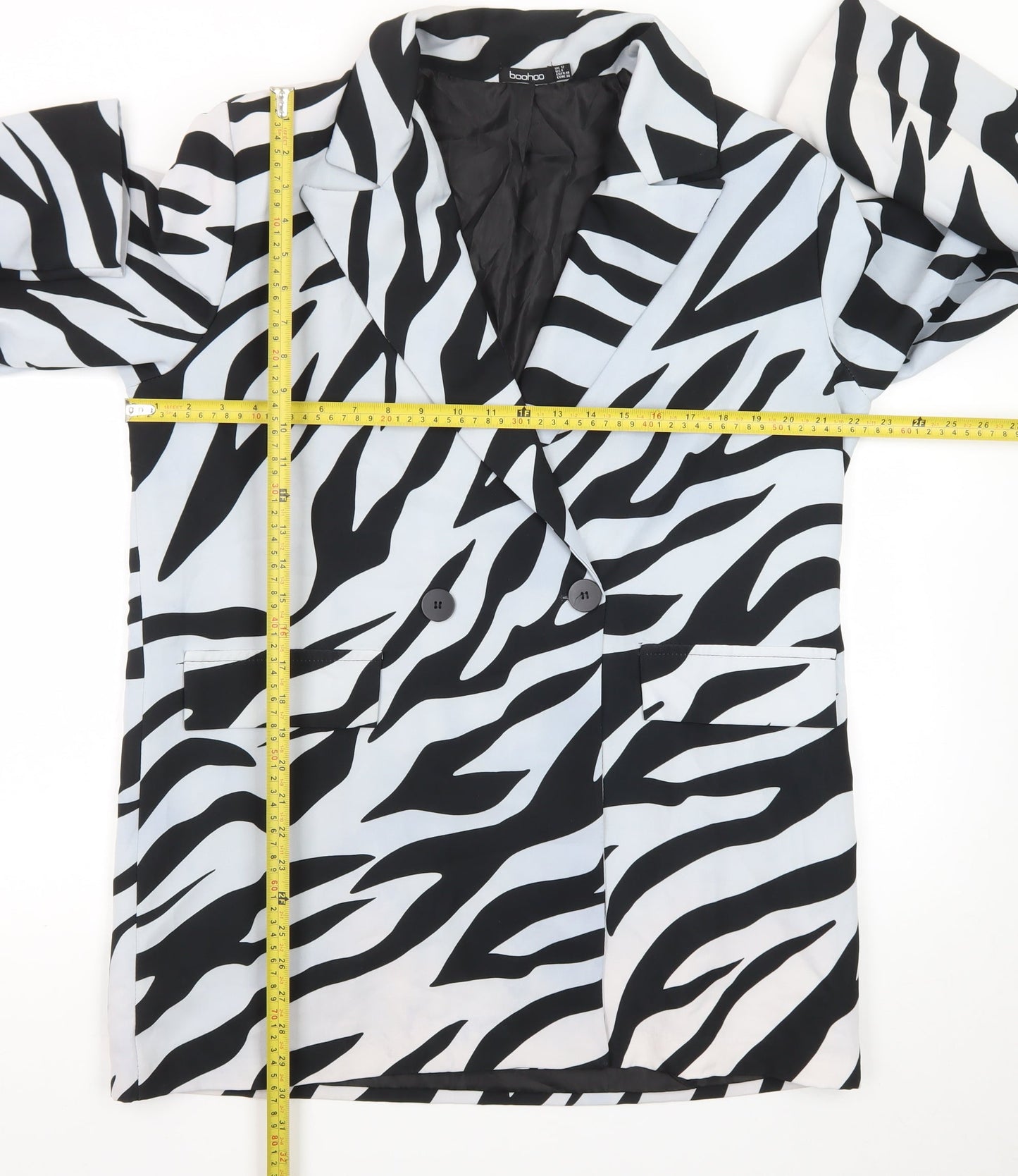 Boohoo Women’s Black White Zebra Print Double Breasted Blazer UK 12