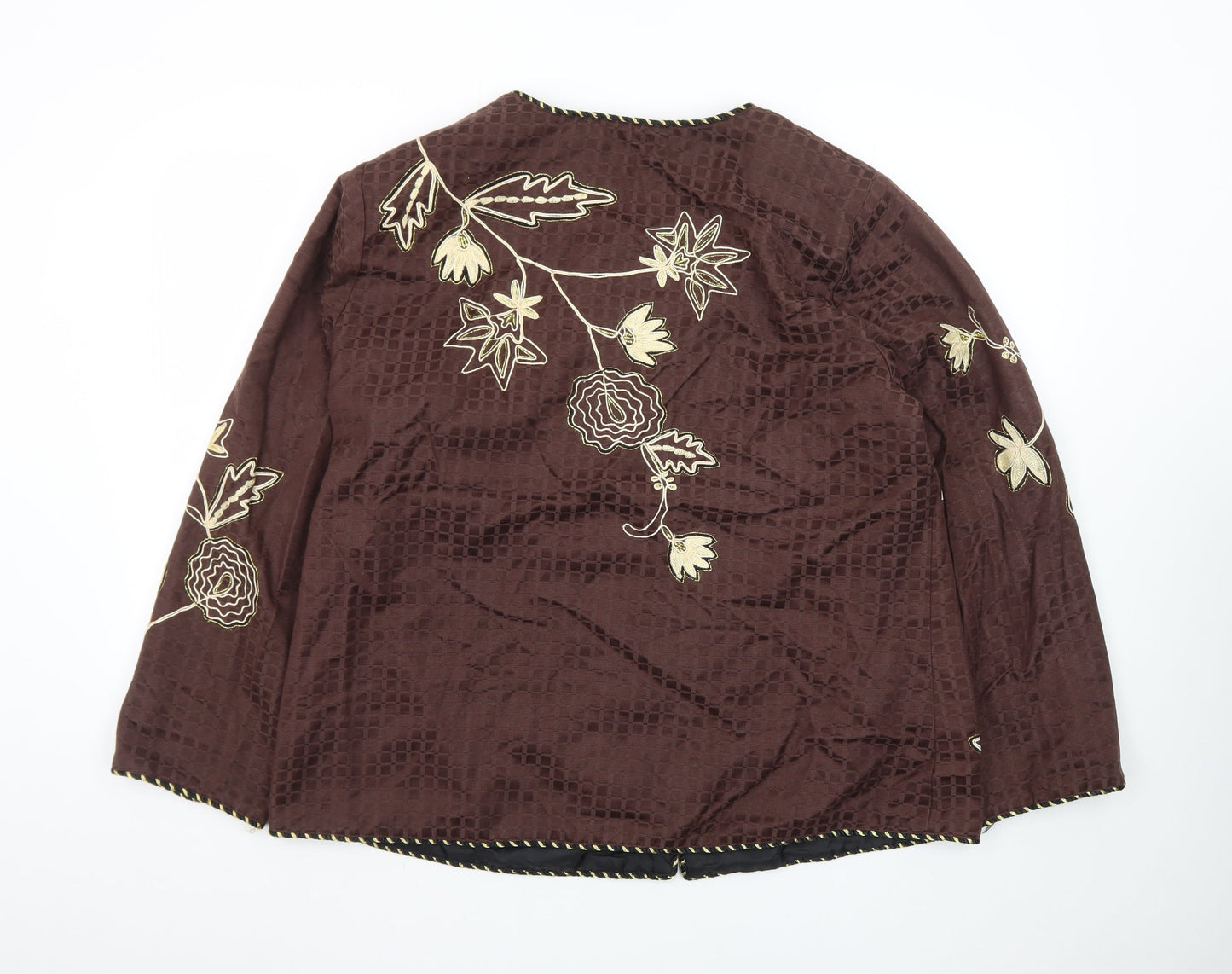 Indigo Moon Brown Floral Embroidered Jacket Women XL Lined Bohemian Style