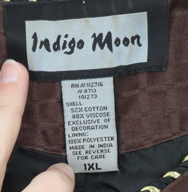 Indigo Moon Brown Floral Embroidered Jacket Women XL Lined Bohemian Style