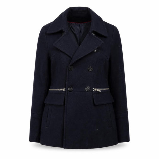 DKNY Women's Blue Wool Pea Coat Size 8 Classic Short Double-Breasted