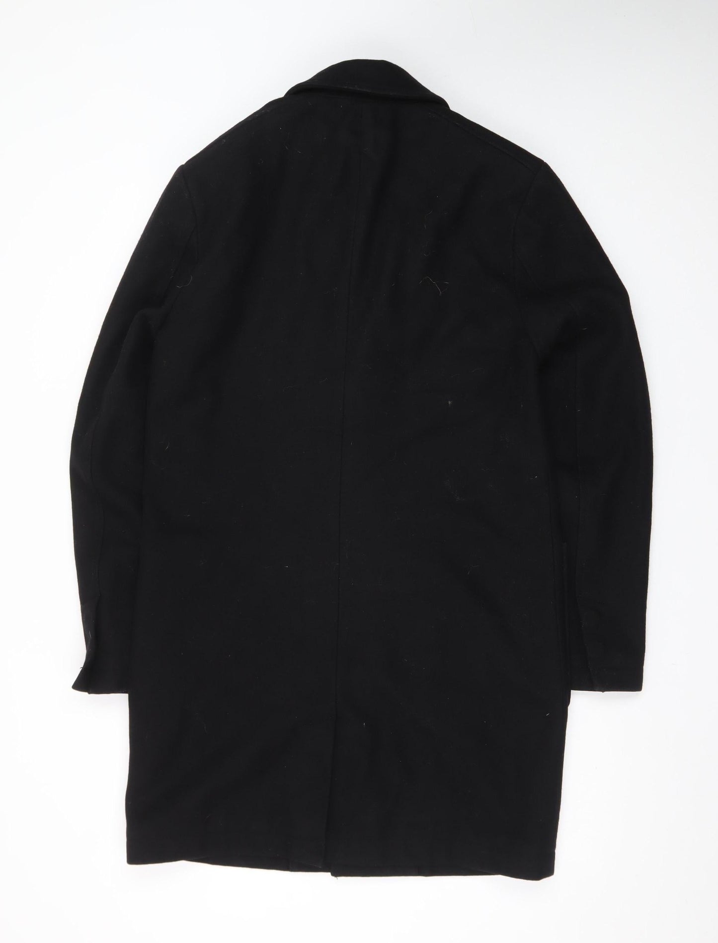 Topman Men's Black Wool Blend Mid-Length Overcoat Size S