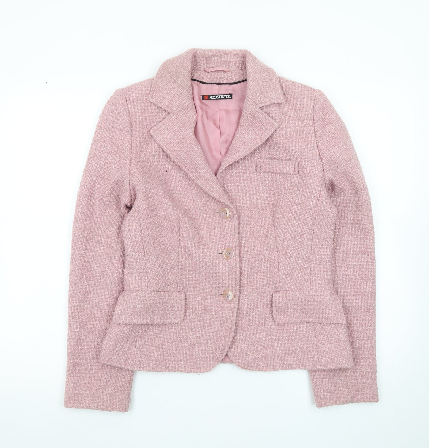 Cova Womens Pink Tweed Wool Blend Blazer Jacket Size 10