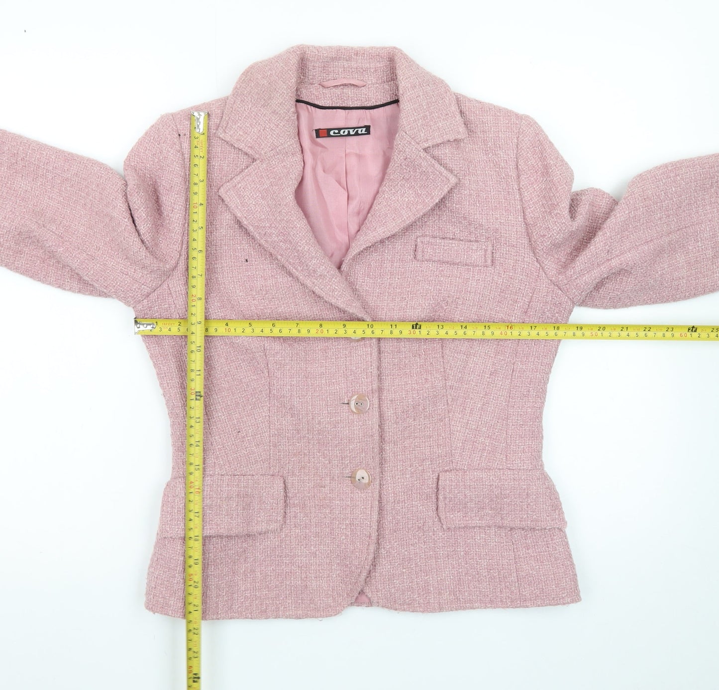 Cova Womens Pink Tweed Wool Blend Blazer Jacket Size 10