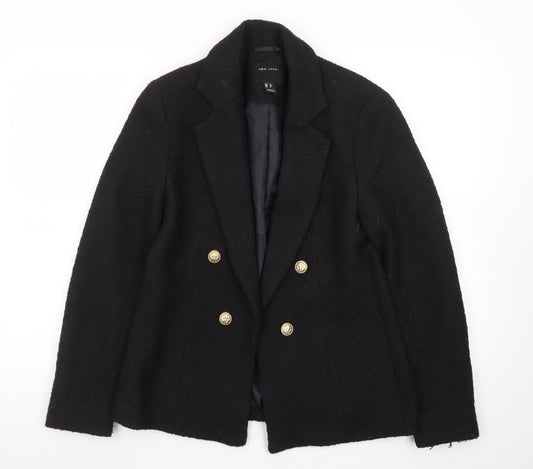 New Look Women's Black Wool-Blend Double-Breasted Blazer Size 6