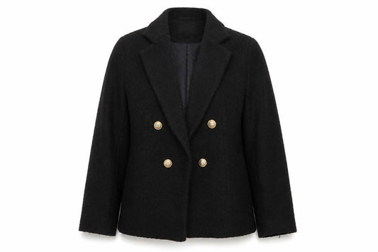 New Look Women's Black Wool-Blend Double-Breasted Blazer Size 6
