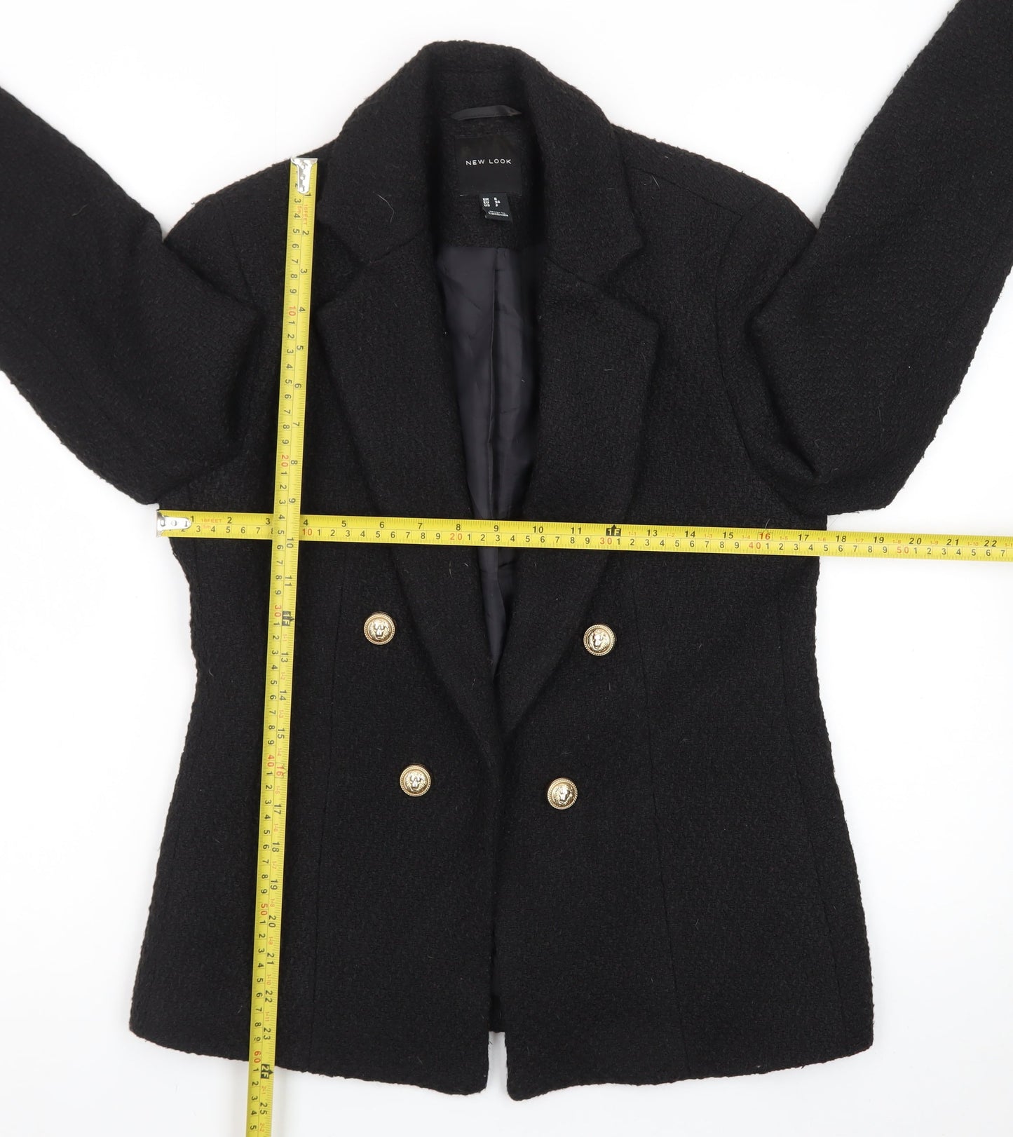 New Look Women's Black Wool-Blend Double-Breasted Blazer Size 6