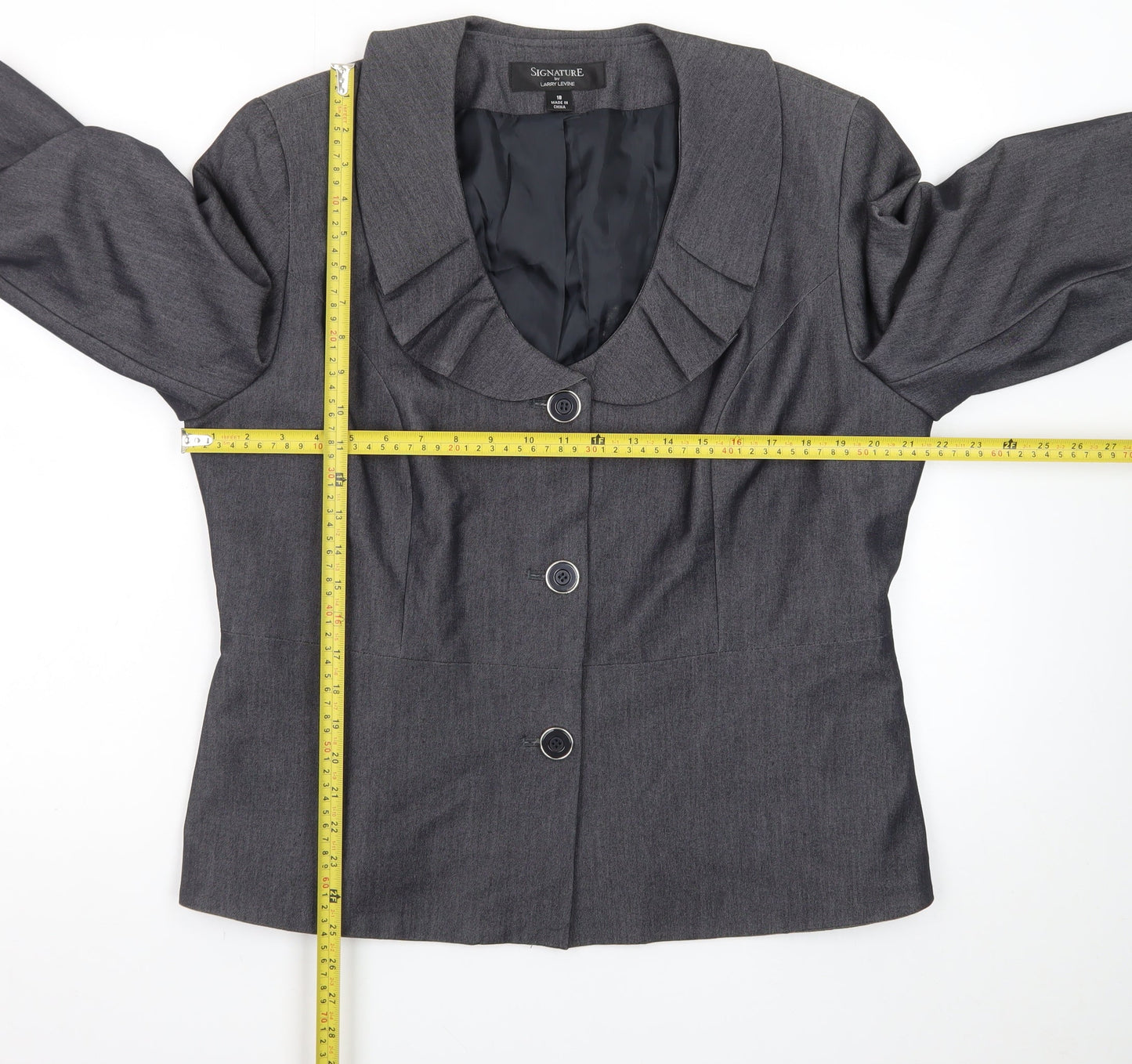 Larry Levine Women's Grey Size 18 Tailored 3/4 Sleeve Blazer