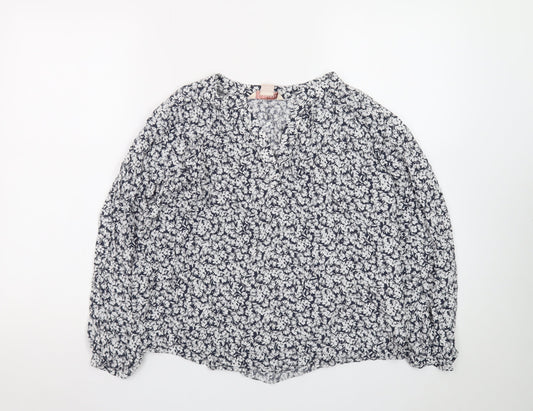 Mauvette Women's Blue Floral Long Sleeve Tunic Blouse Size 14