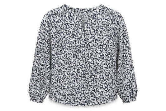 Mauvette Women's Blue Floral Long Sleeve Tunic Blouse Size 14