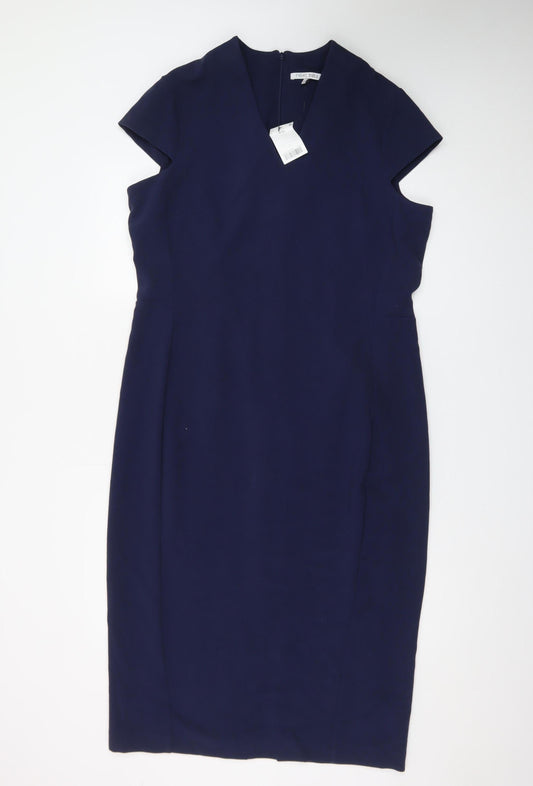 Next Tall Women's Blue V-Neck Sheath Dress Size 18