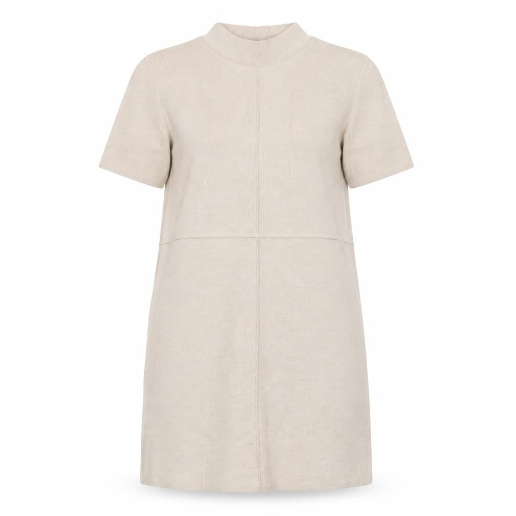 Zara Women Beige Mock Neck Short Sleeve Knit Shift Dress Size 12