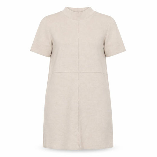 Zara Women Beige Mock Neck Short Sleeve Knit Shift Dress Size 12