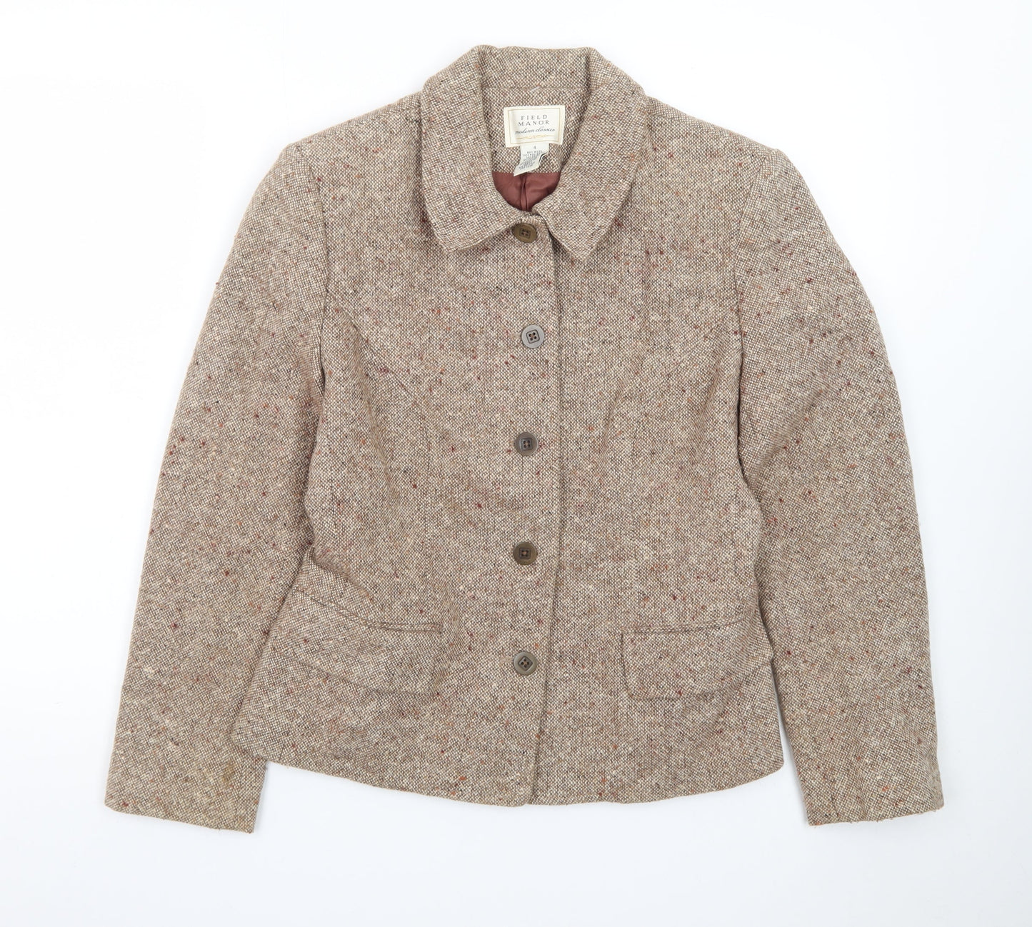 Field Manor Women's Beige Wool Blend Tailored Blazer Size 4 Classic Fit