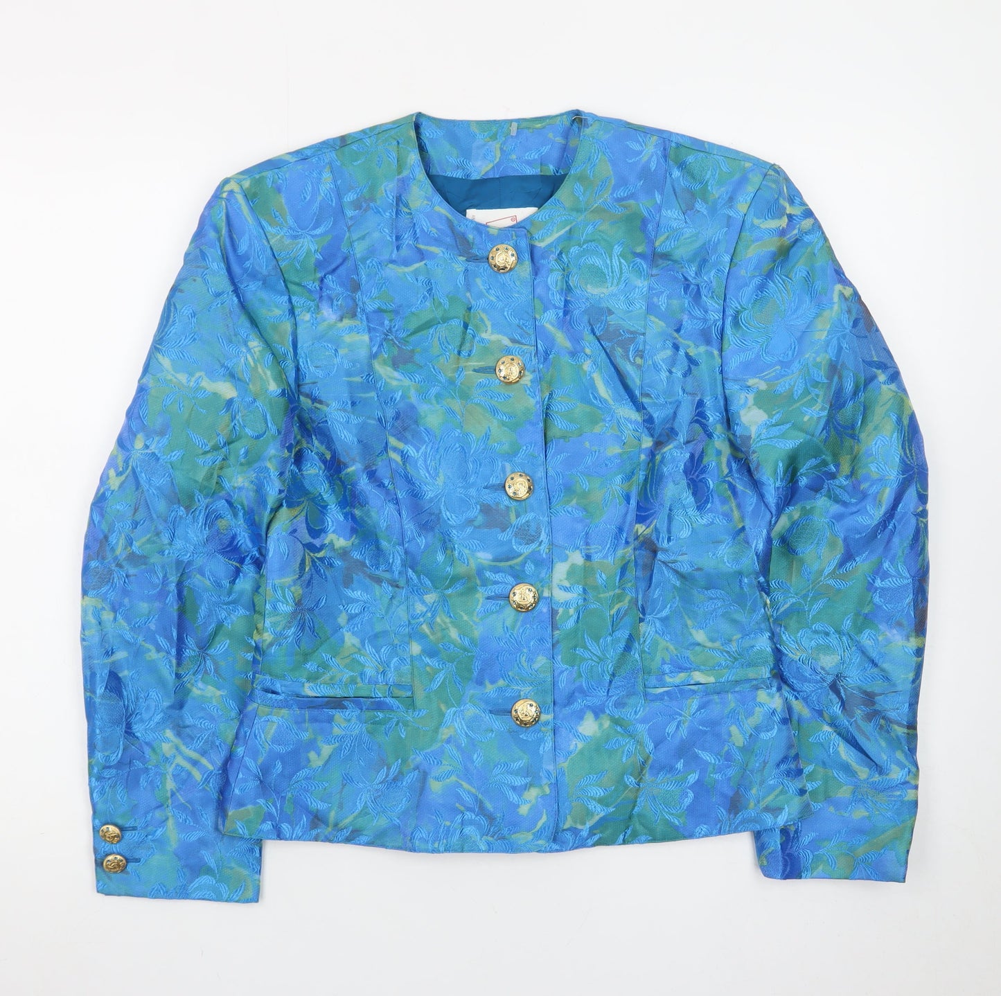 Mondi Women's Blue Floral Brocade Suit Jacket Size 8 Classic Tailored