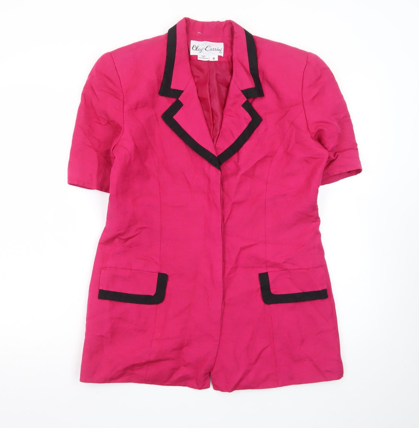 Oleg Cassini Women's Pink Linen Blend Short Sleeve Blazer Size 8