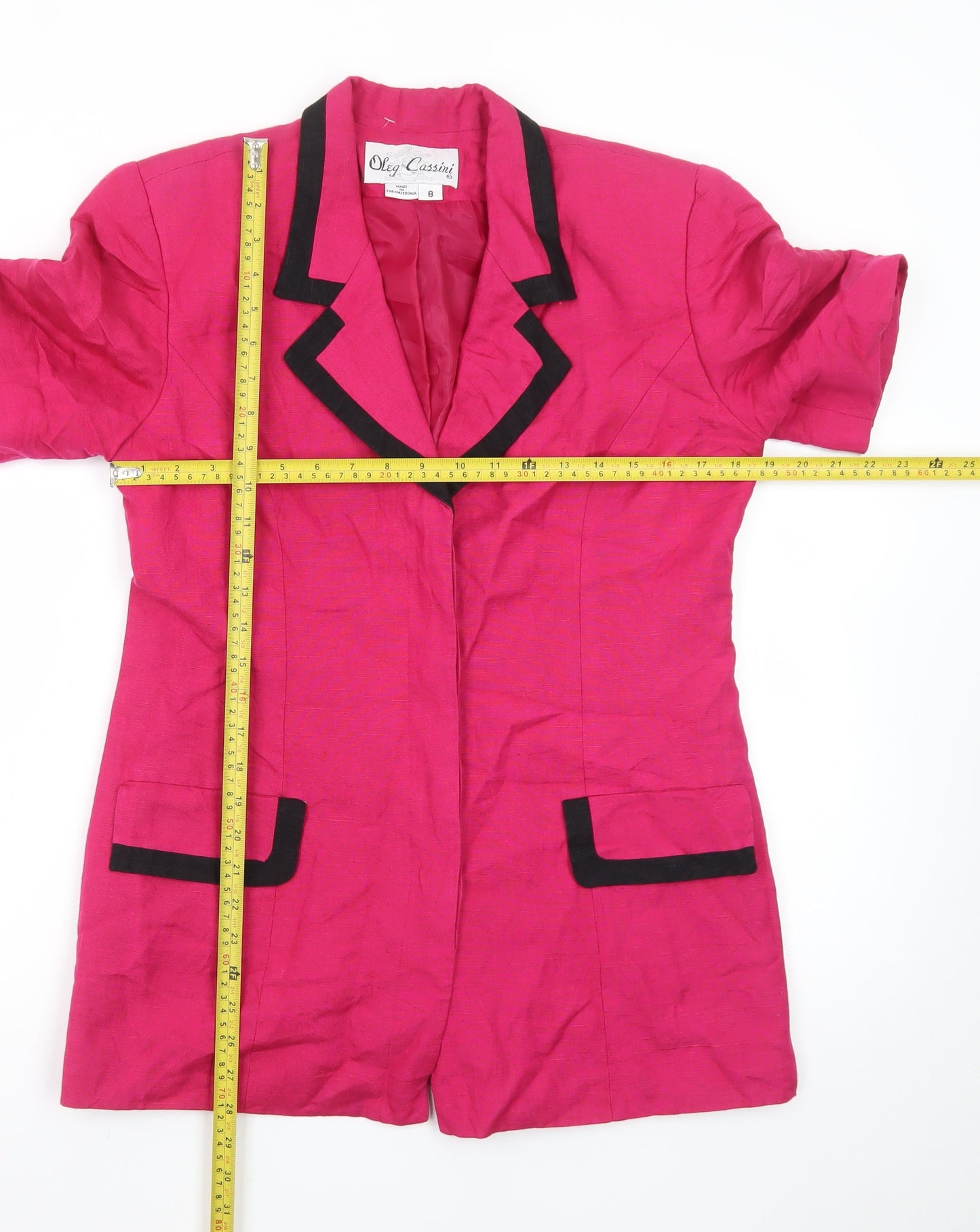 Oleg Cassini Women's Pink Linen Blend Short Sleeve Blazer Size 8