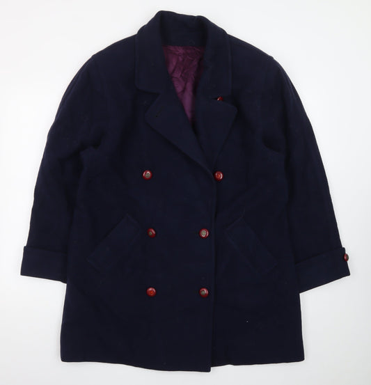Mallia Women's Blue Wool Pea Coat Size 10 Double-Breasted