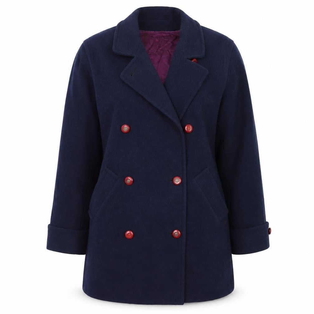 Mallia Women's Blue Wool Pea Coat Size 10 Double-Breasted