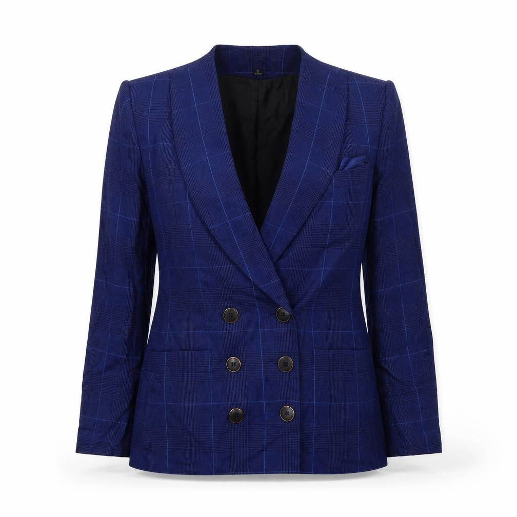 Kasper Women's Blue Checked Double-Breasted Blazer Size 10