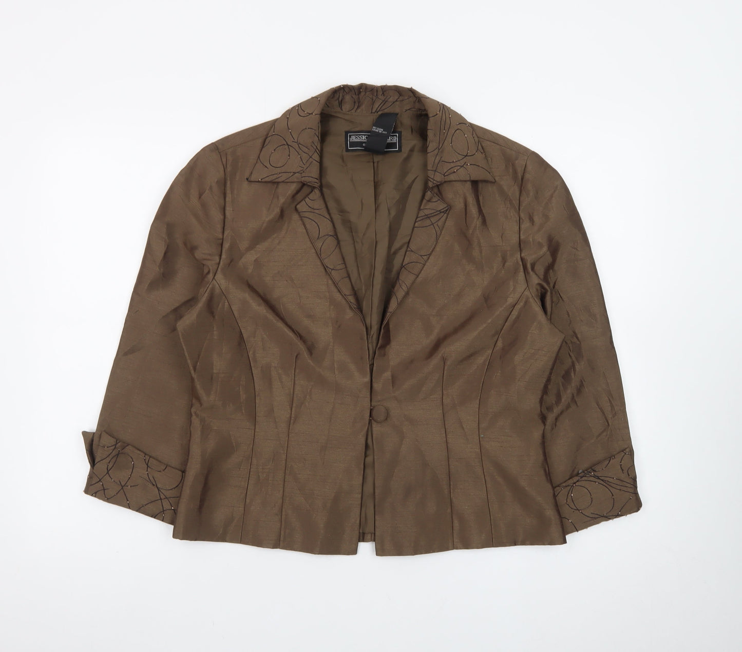 Jessica Howard Evenings Brown Women's Blazer Size 14 Nylon Polyester Lined