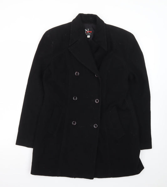 N Yang New York Women's Black Wool Pea Coat Size 8 Classic Mid-Length
