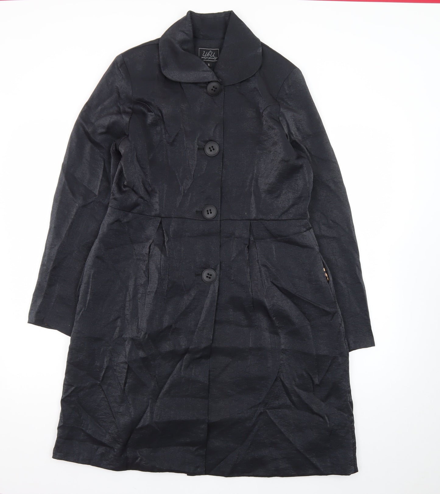 UBU Women’s Black Long Overcoat Size S Cotton Nylon Lightweight