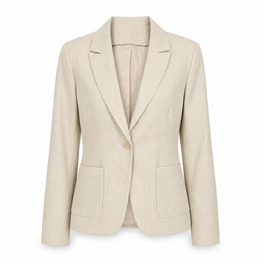 Dalia Collection Beige Pinstripe Cotton Blazer Womens Size 10