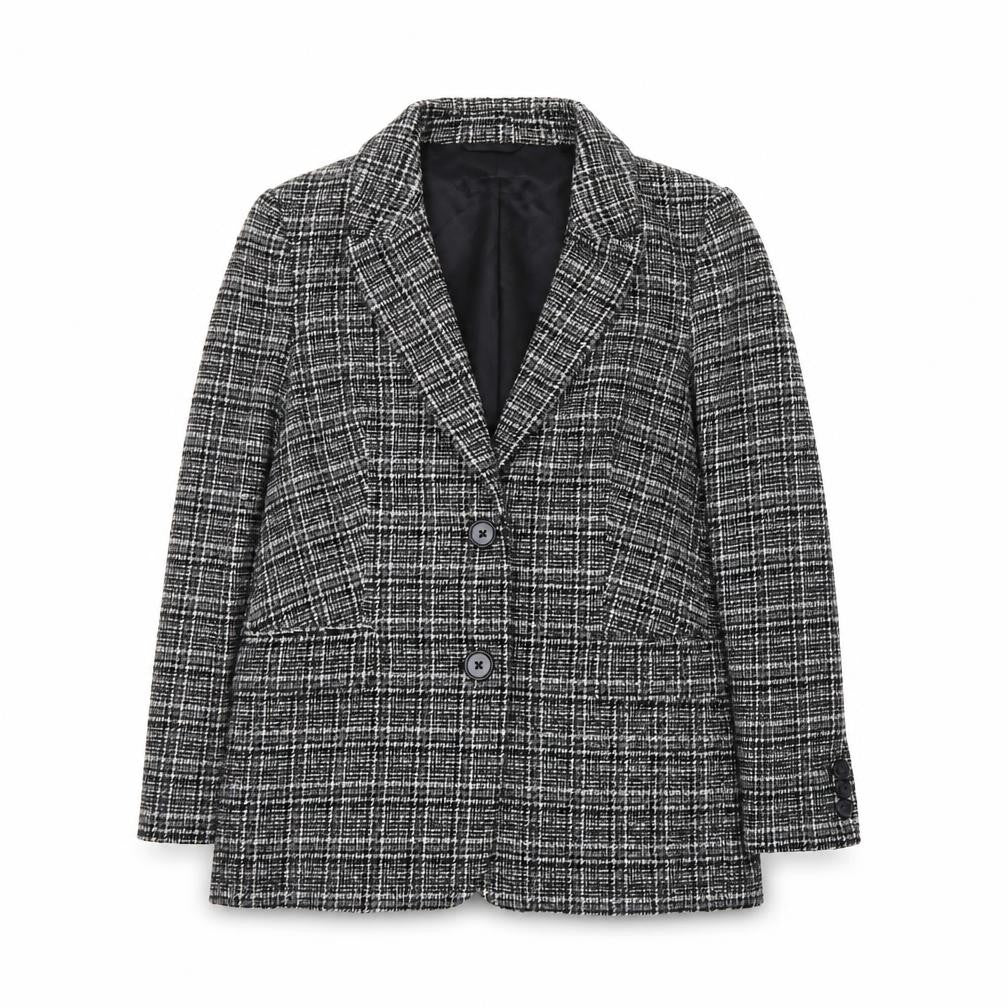 Marks & Spencer Women Black Check Blazer Size 10 Classic Wool Blend