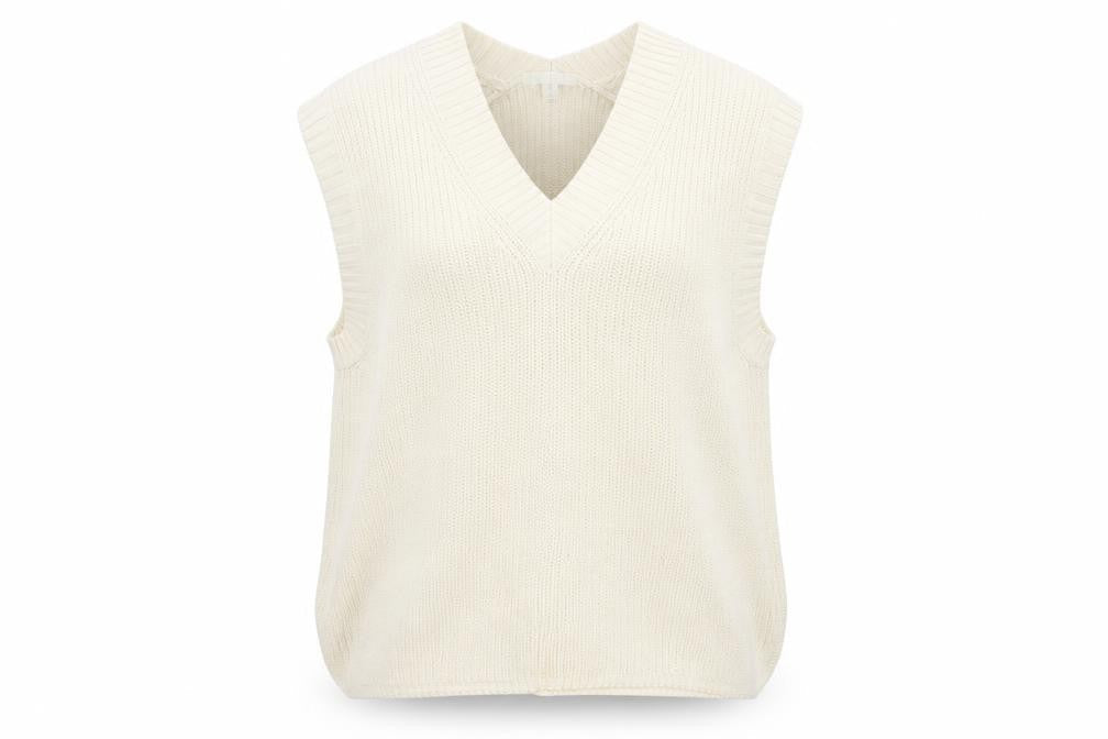 H&M Women Ivory Chunky Knit V-Neck Sleeveless Vest S