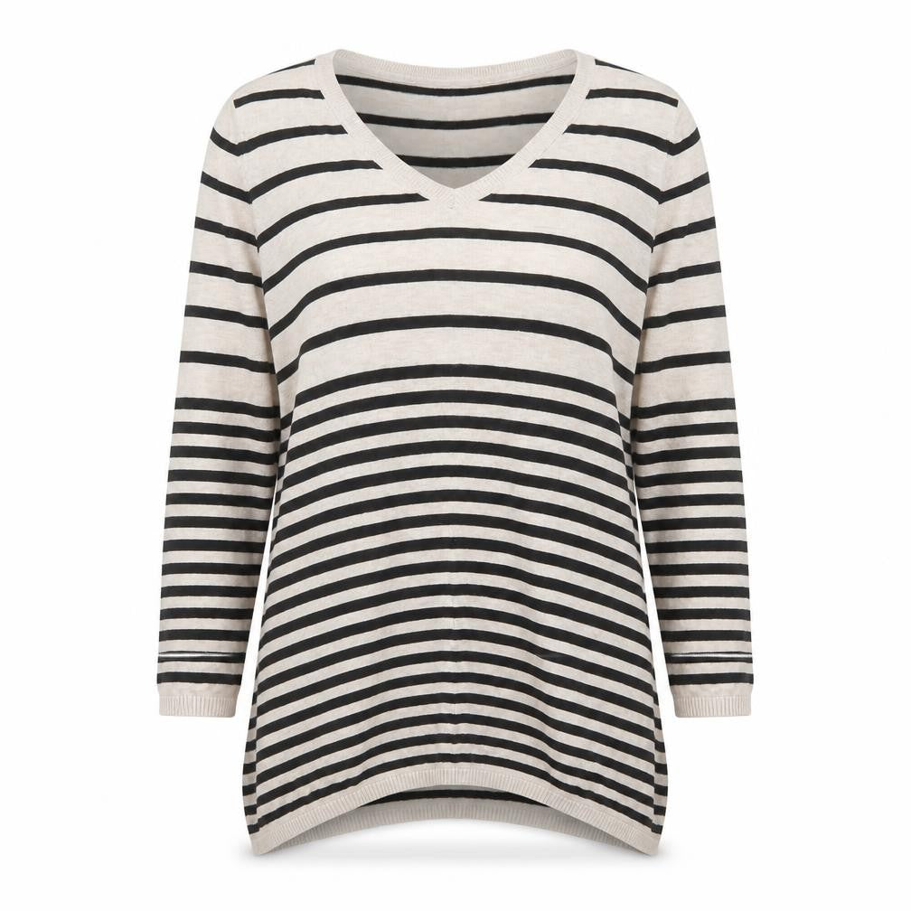 H&M Women’s Beige Striped V-Neck Long Sleeve Knit Jumper Size 12