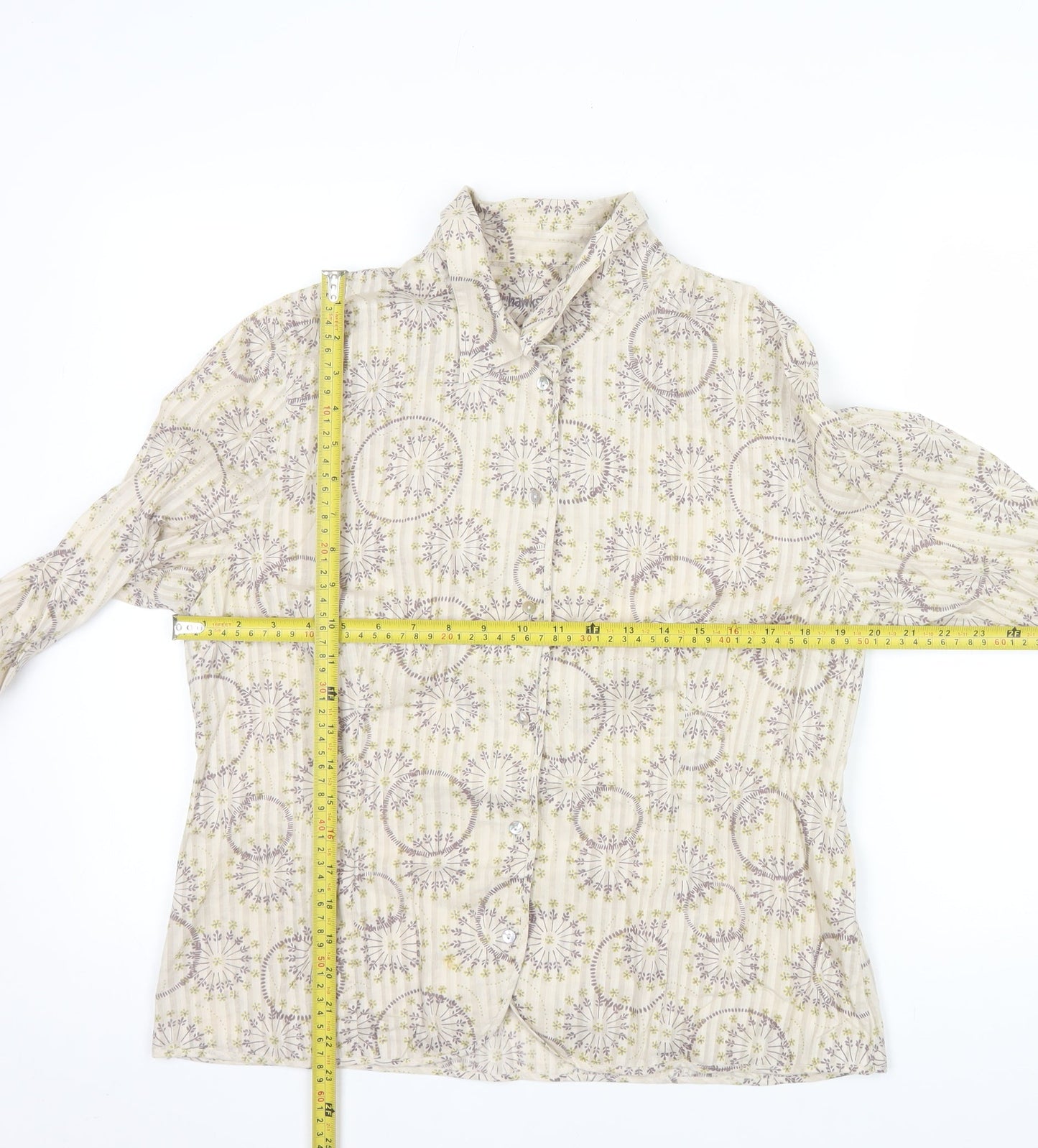 Hawkshead Womens Beige Floral Cotton Button-Up Shirt Size 16