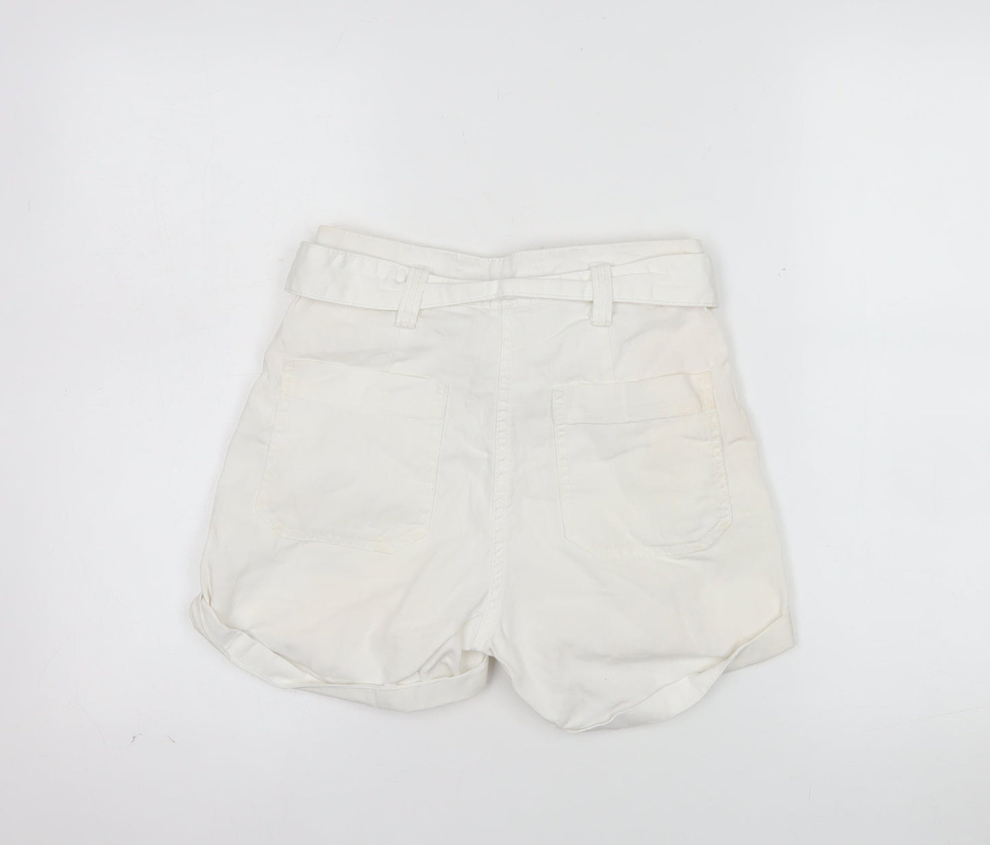 Bershka Womens Ivory Cotton Linen Paperbag Shorts Size 6