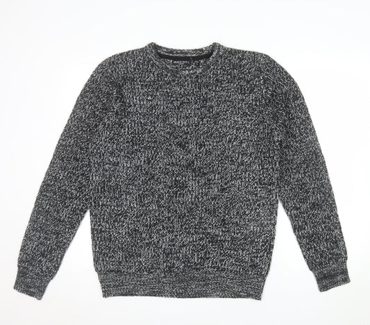 Brave Soul Men's Grey Chunky Knit Crew Neck Jumper Size M