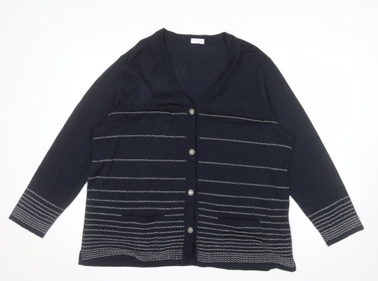 Sedagyl Women's Navy Cardigan XL Acrylic Knit V-Neck Long Sleeve